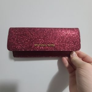 MICHAEL KORS RED SLIM GLITTER WALLET NWT